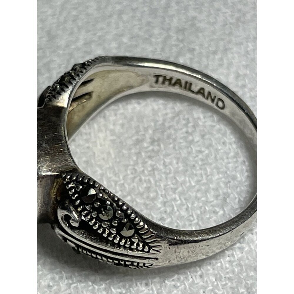 Vintage Thailand 925 Sterling Silver Onyx Ring Size 7.75 - Picture 6 of 7